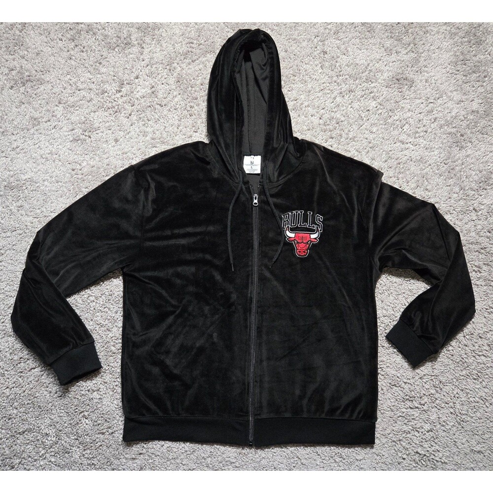 NBA Chicago Bulls Black Velour Full Zip Hoodie Track Jacket Women's size Large